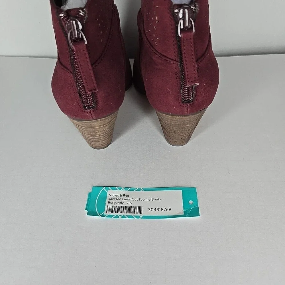 Violet & Red Womens Boot Jackson Booties 7.5 Burgundy Red Heeled Ankle Lazer Cut - Picture 5 of 10